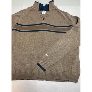 Columbia Sportswear Men's Size Large 1/4 Zip Sweater Tan Blue Stripe Knit